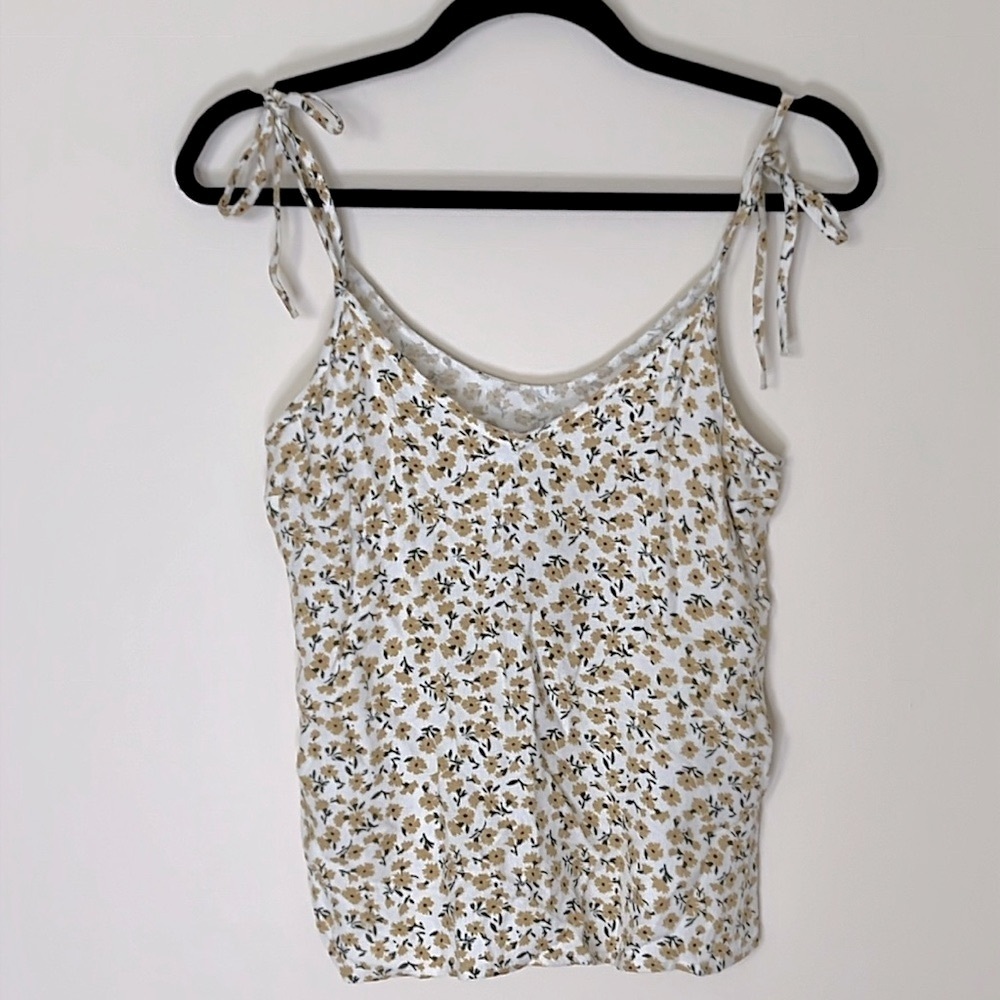 NWT Abercrombie & Fitch Cream & Yellow Floral Tie-Strap V-Neck Tank Flowy XS